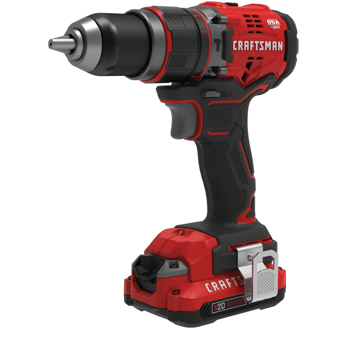 CRAFTSMAN V20 1/2-in 20-volt Max Variable Speed Brushless Cordless Hammer Drill (2-Batteries Included)