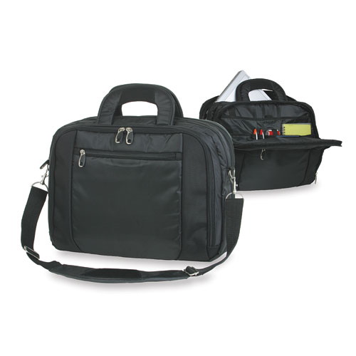 Blank Nissun Cap PFC2173 Graduate Compu-Brief Case, 1680D Nylon w/ 420D Twill Nylon/PVC Backing - Black