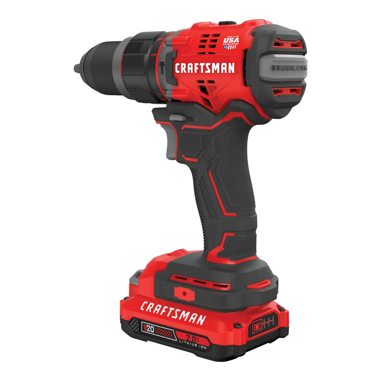 CRAFTSMAN V20 1/2-in 20-volt Max Variable Speed Brushless Cordless Hammer Drill (2-Batteries Included)