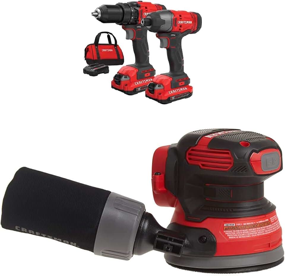 CRAFTSMAN Cordless Drill Combo Kit, 2 Tool & Random Orbit Sander (CMCK200C2 & CMCW220B)