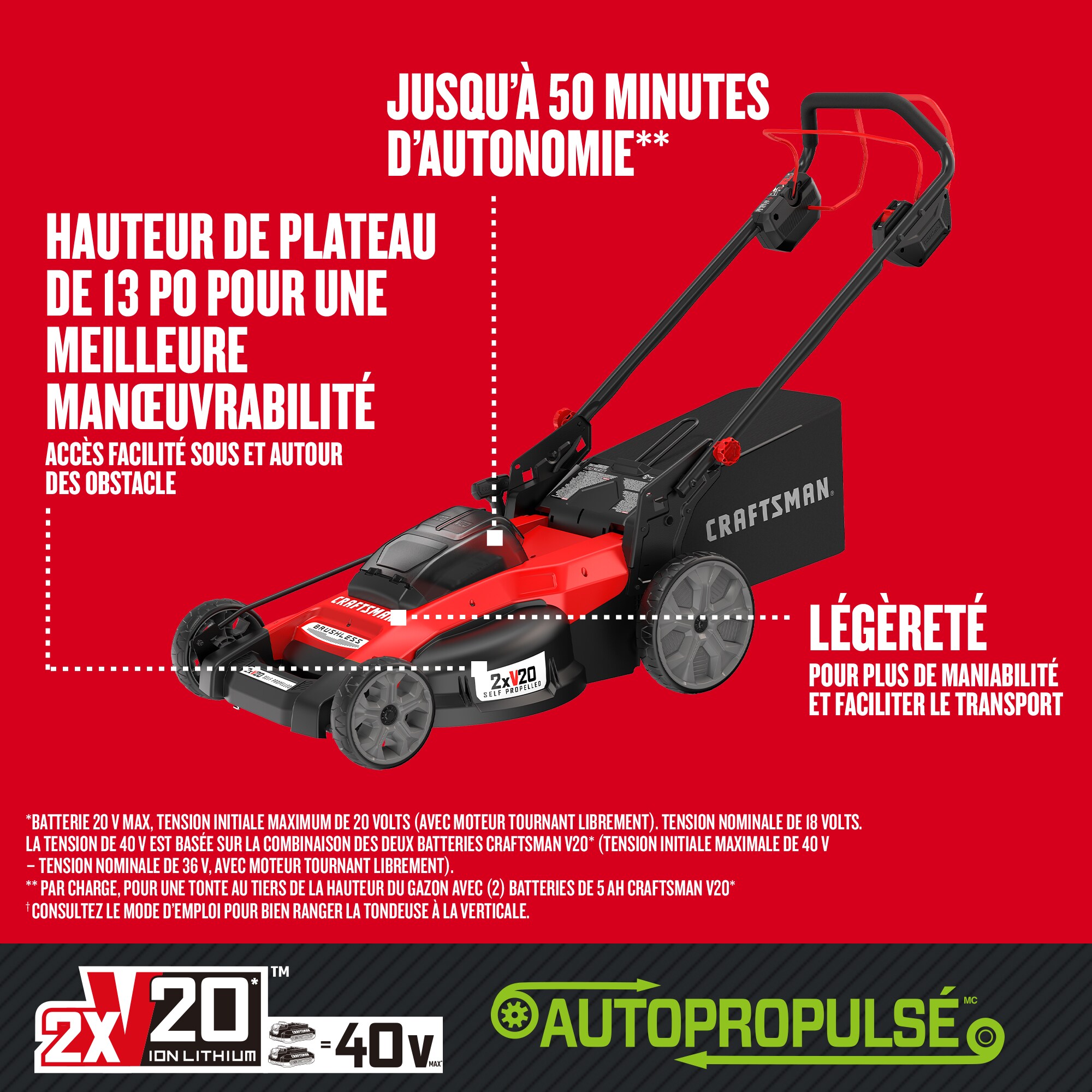 CRAFTSMAN Self-Propelled Cordless Mower 20-volt 20-in Cordless Self-propelled Lawn Mower 5 Ah (Battery and Charger Included)