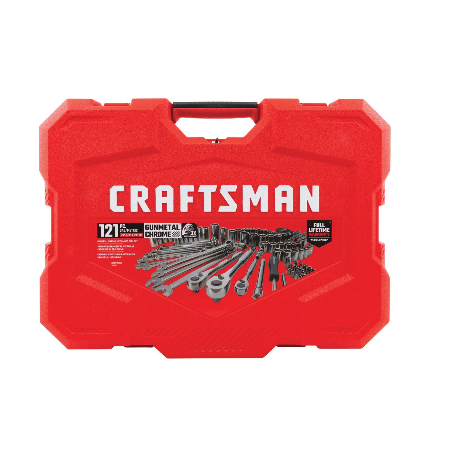 CRAFTSMAN 121-Piece Standard (SAE) and Metric Combination Gunmetal Chrome Mechanics Tool Set with Hard Case