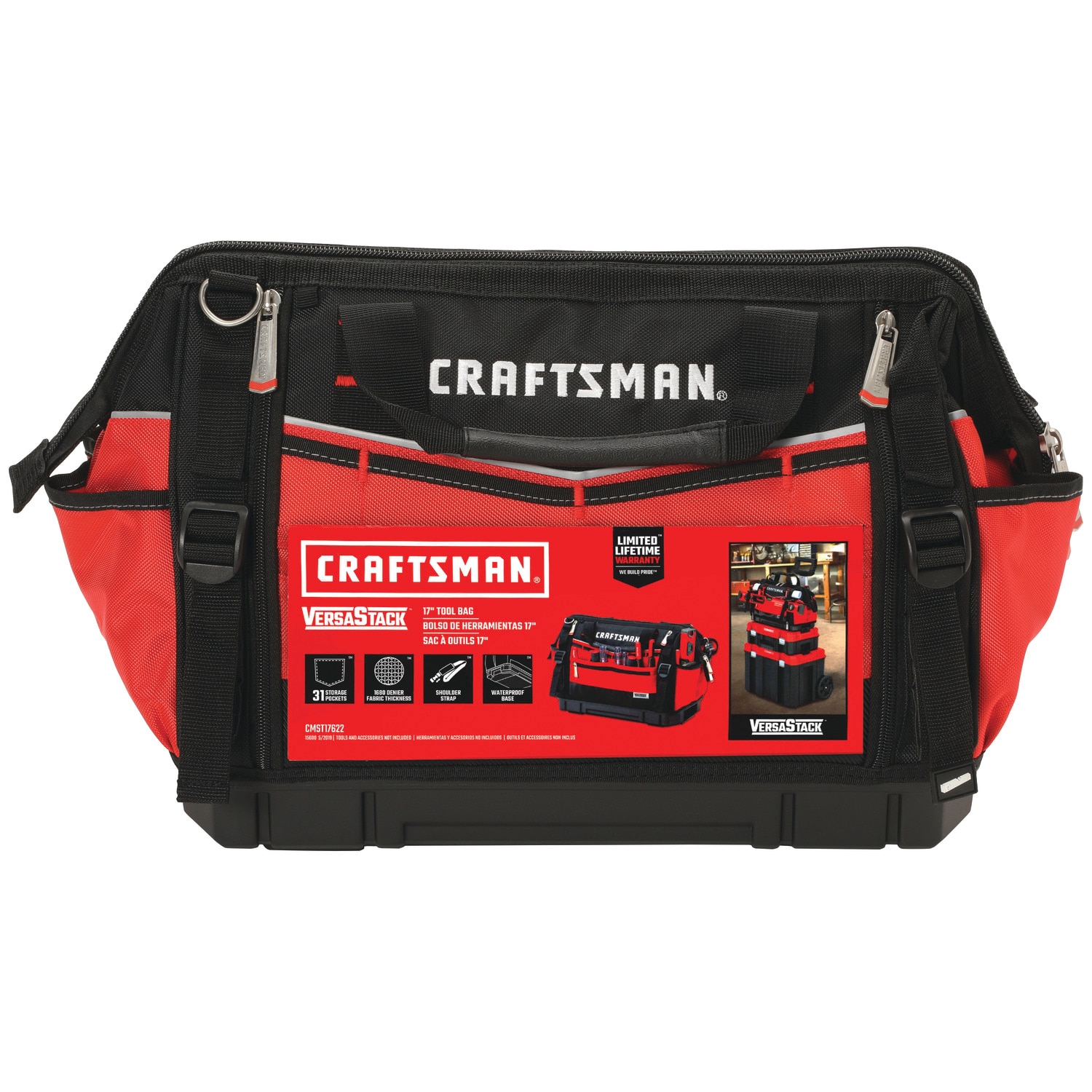 CRAFTSMAN VERSASTACK Red/Black Polyester 17-in Zippered Tool Bag