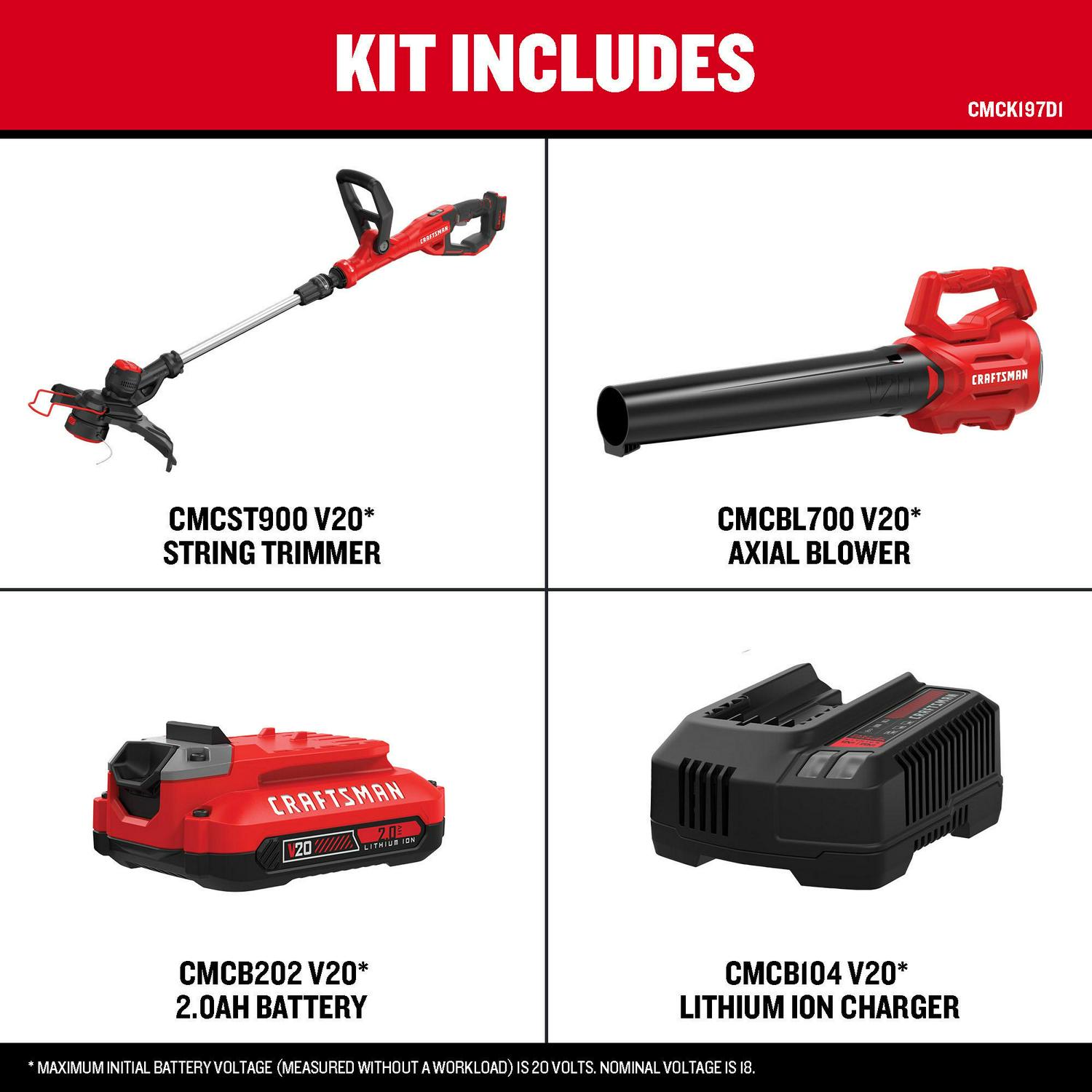 CRAFTSMAN V20 20-volt Max Cordless Battery String Trimmer and Leaf Blower Combo Kit (Battery and Charger Included)