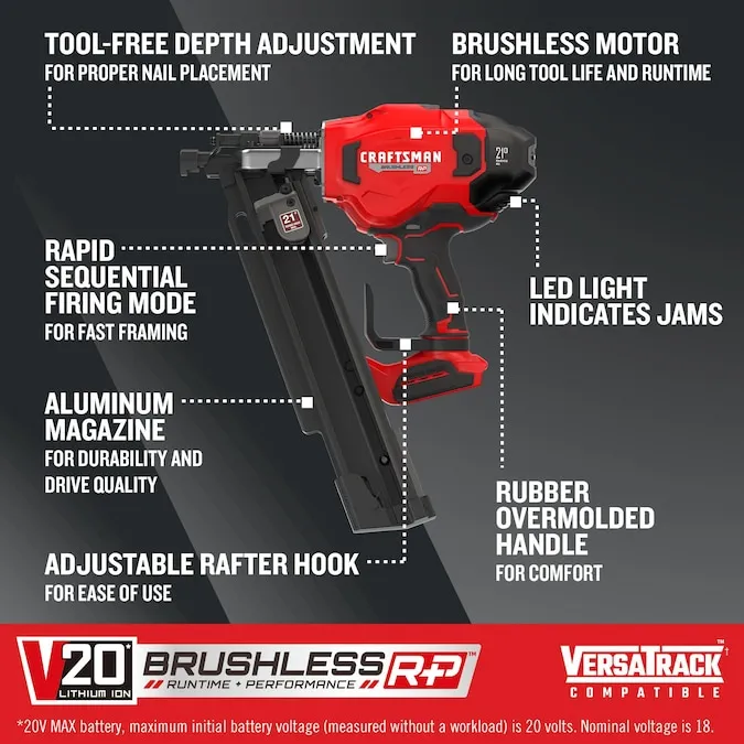 CRAFTSMAN 3.25-in 21-Degree Cordless Framing Nailer