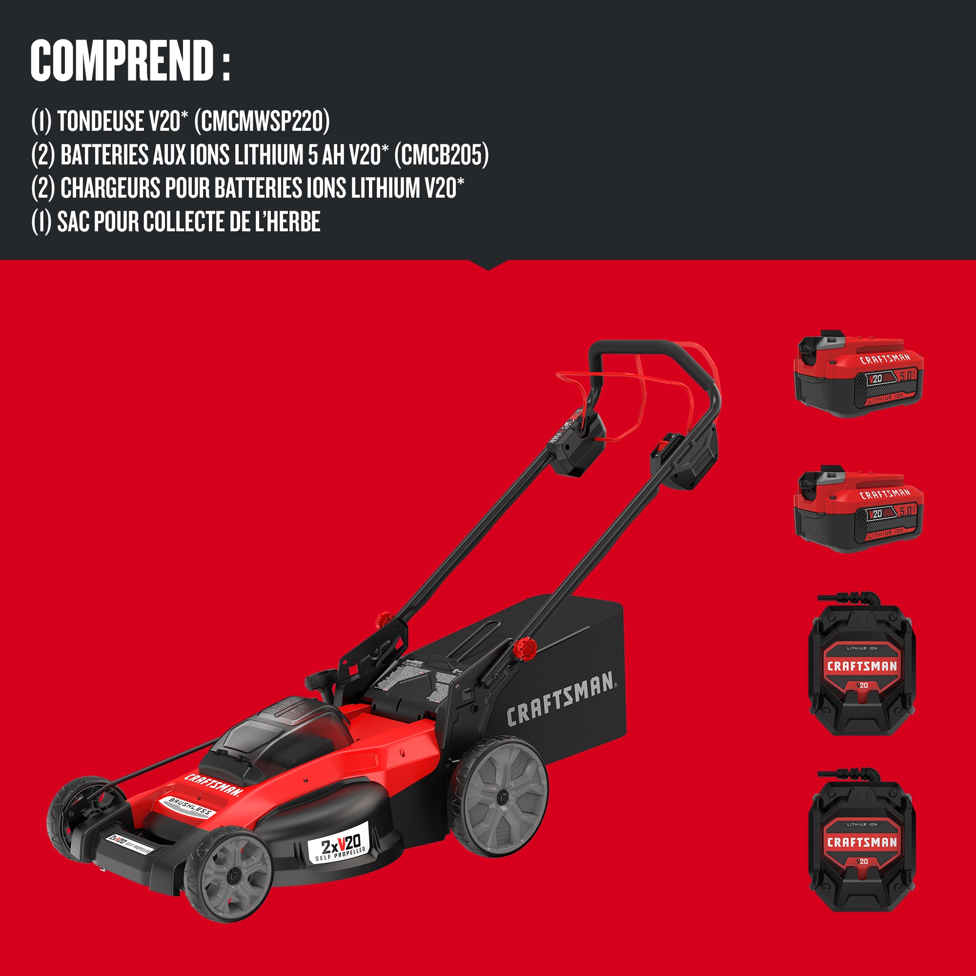CRAFTSMAN Self-Propelled Cordless Mower 20-volt 20-in Cordless Self-propelled Lawn Mower 5 Ah (Battery and Charger Included)