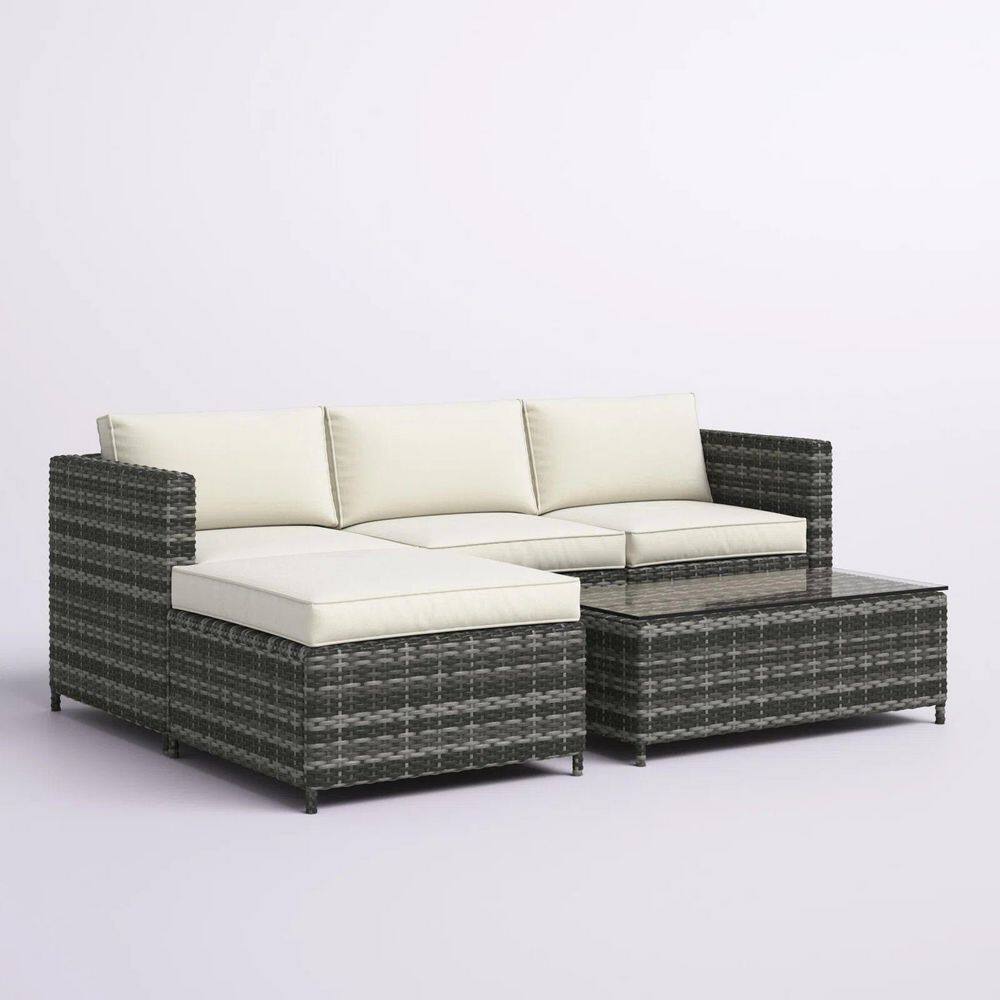 SUNVIVI Brushed Mixed Gray 5-Piece Wicker Outdoor Sectional Rattan Sofa Sets, Couch Conversation Set   Table with Grey Cushions