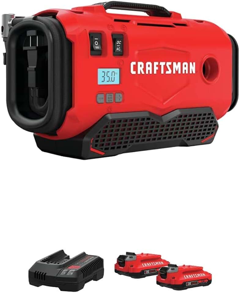 CRAFTSMAN V20 Inflator with Battery & Charger Starter Kit, 2.0 Ah (CMCE520B & CMCB202-2CK)