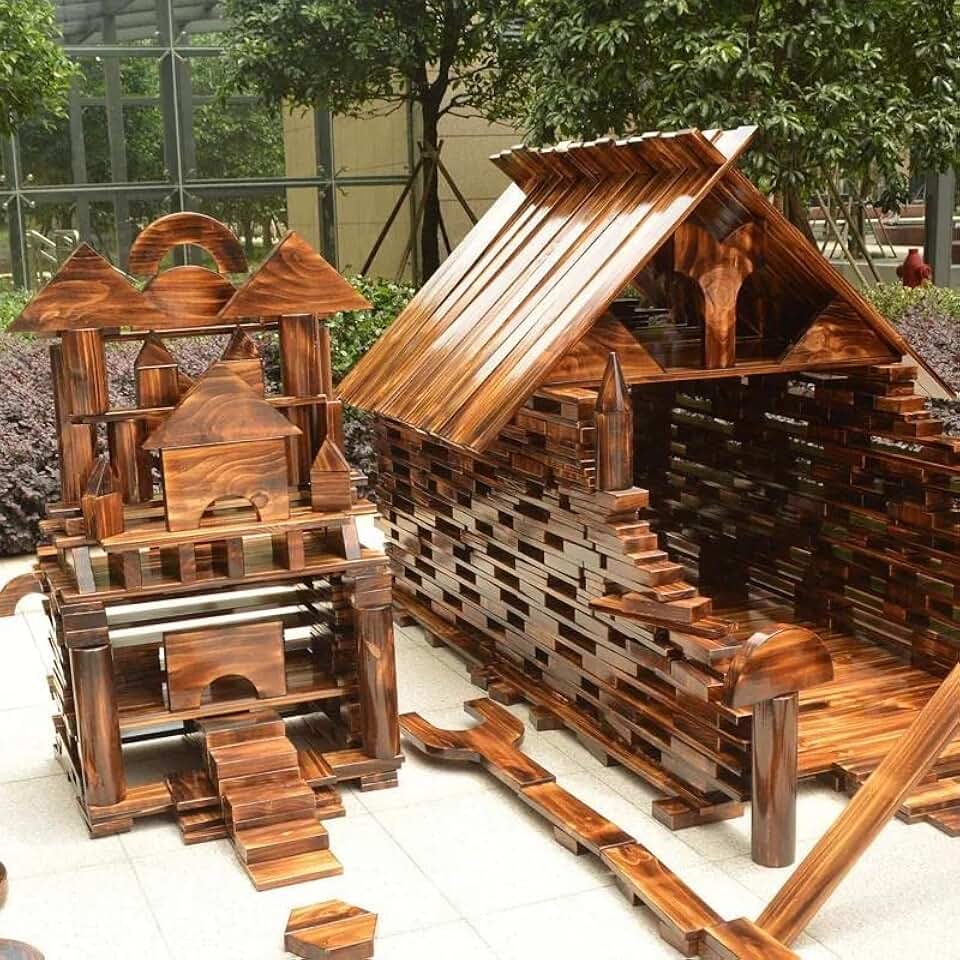 Mega Outdoor Carbonized Wooden Building Blocks Set 54 pcs for Kids ...