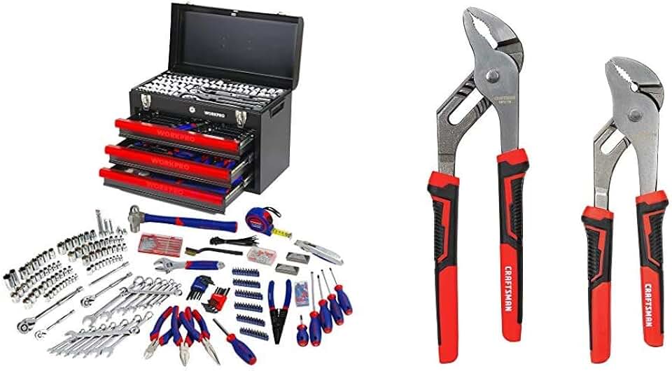 WORKPRO 408-Piece Mechanics Tool Set, General Household Home Repair Tool Kit with CRAFTSMAN Pliers, 8 & 10