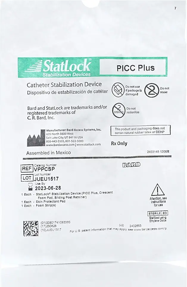 STATLOCK Catheter STABILIZATION Devices, PICC Plus, Crescent PAD ...