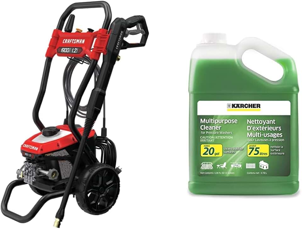 CRAFTSMAN Electric Pressure Washer, Cold Water, 1900 -PSI, 1.2-GPM, Corded (CMEPW1900) & Karcher Pressure Washer Multi-Purpose Cleaning Soap Concentrate Outdoor Surfaces – 1 Gallon