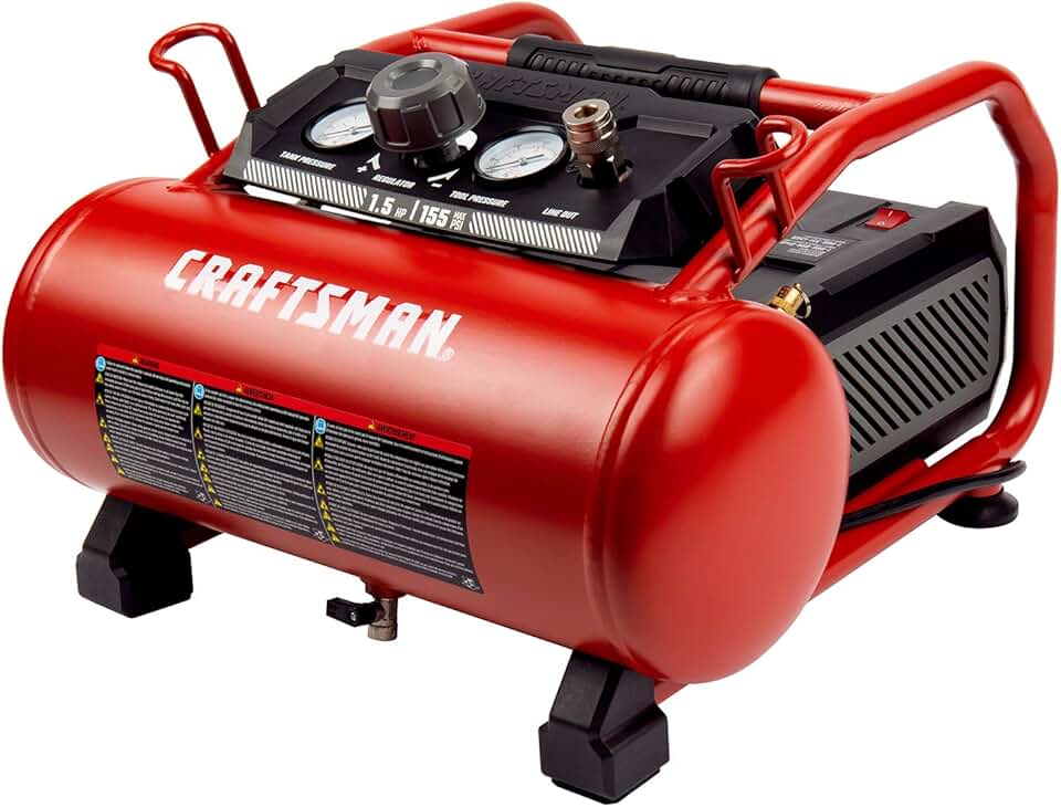 Craftsman Air Compressor, 3 Gallon 1.5 HP Max 155 Psi Pressure Oil-Free Portable, Red- CMXECXA0200341