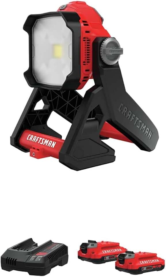 CRAFTSMAN V20 LED Work Light, Small Area with Battery & Charger Starter Kit, 2.0 Ah (CMCL030B & CMCB202-2CK)