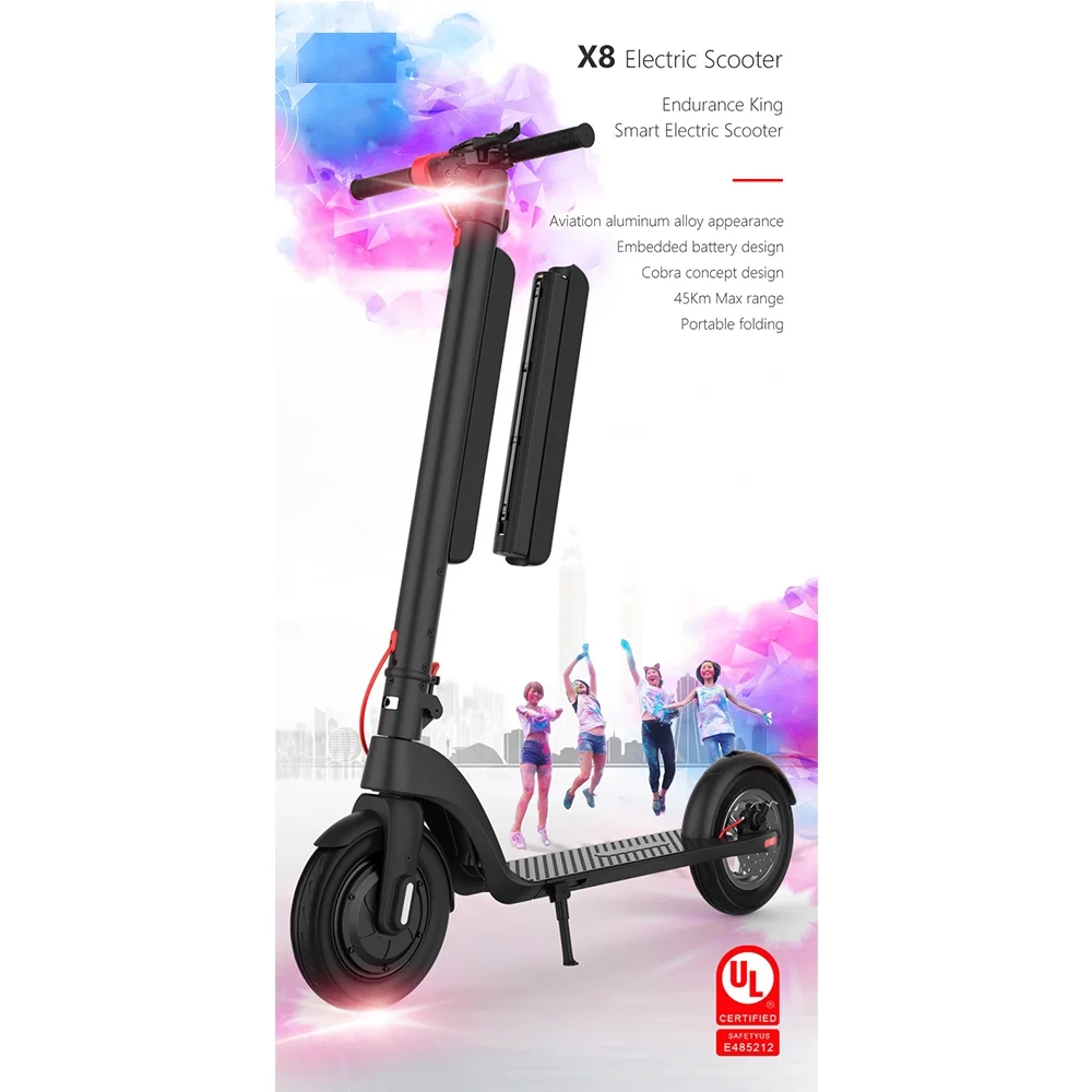 Xhy Electric Scooter for Adults 350W Motor with Bright Headlight and Taillight 10'' Solid Tire Foldable 27.9 Miles Range Motorized Scooters 5 Walking Speed Commuter Mopeds Black