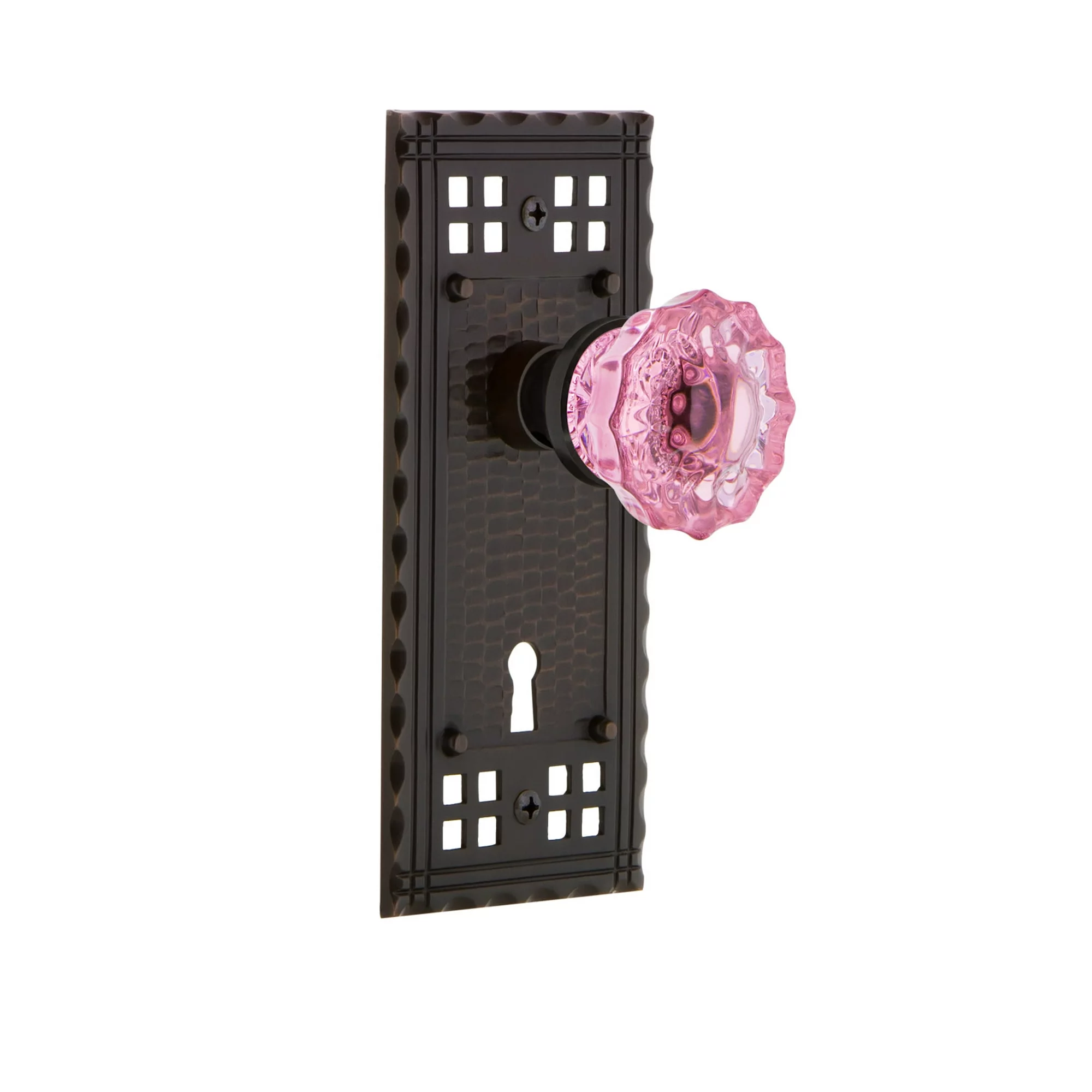 Nostalgic Warehouse Pink Crystal Door Knob with Craftsman Plate