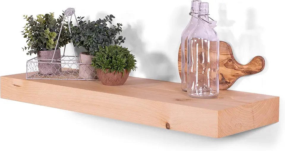 DAKODA LOVE Floating Shelves | Chunky White Pine | Eased Edge | Premium Craftsman Quality | 3 Inch Thick | Easy Hidden Bracket Wall Mount | 200 Pound Weight Capacity (Natural, 24