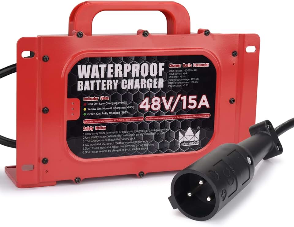 CRAFTSMAN GOLF Waterproof 15 AMP 48 Volt Golf Carts Battery Charger for Club Car Golf Cart with 3-Pin Round plug