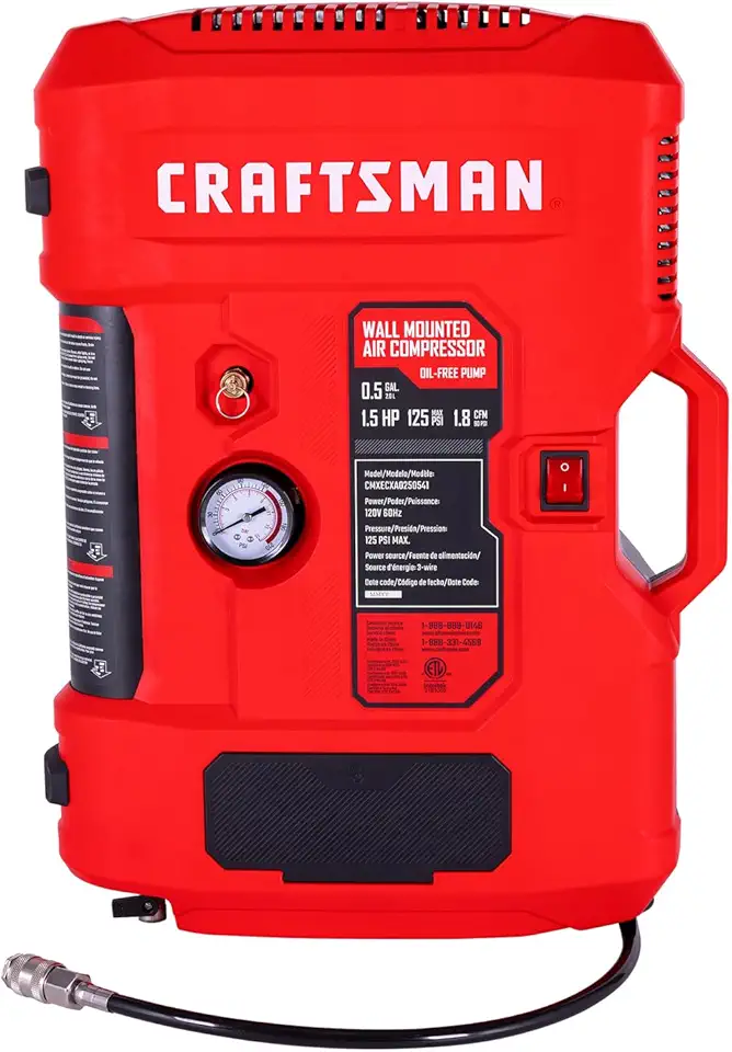 CRAFTSMAN Air Compressor 1.5HP 125 PSI Pressure Max Wall-Mountable Oil-Free Portable for Car and Bike