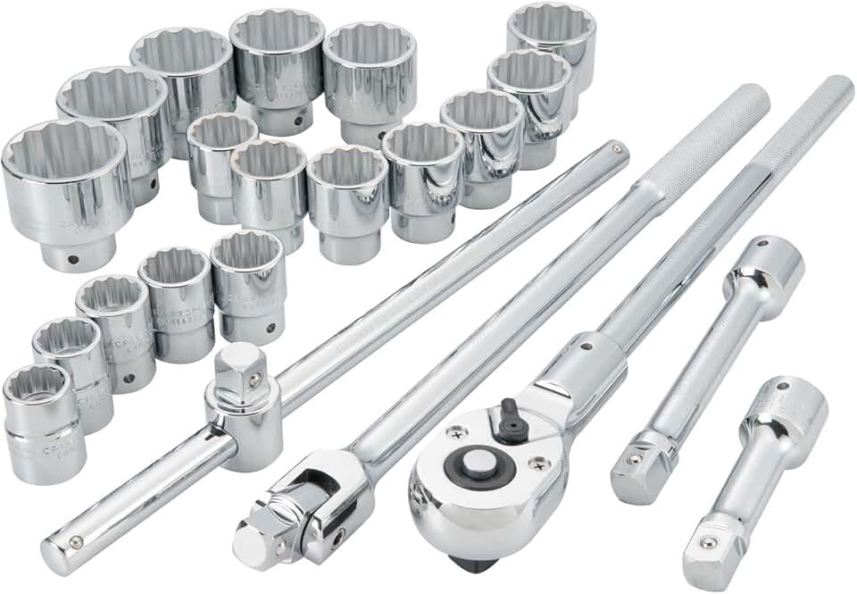CRAFTSMAN Mechanics Tool Set, 3/4 Inch Drive, Ratchet, Sockets, Extension Bars, T-Handle, 22 Piece (CMMT17904)