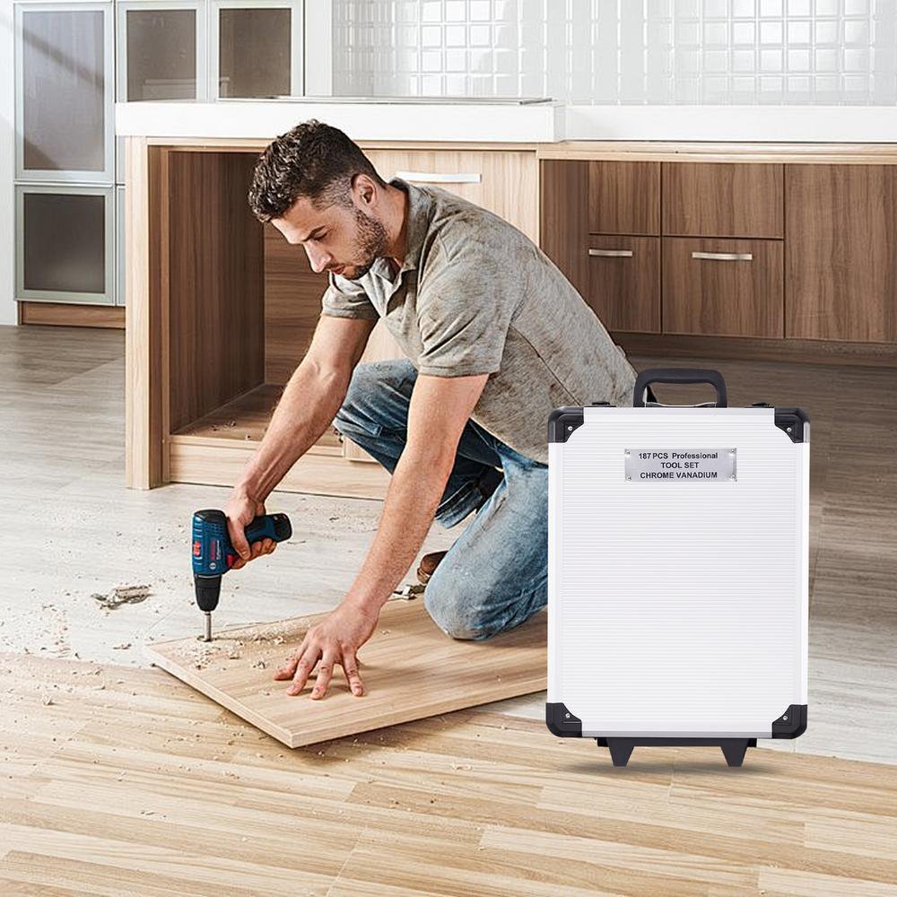 Flroha Tool Set ,Aluminum Trolley Case Tool Set Silver, House Repair Kit Set, Household Hand Tool Set, With Tool Belt , Craftsman Tool Set ,Mechanic Tool Set