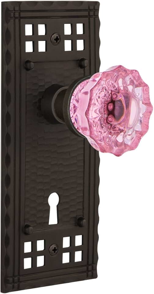 Nostalgic Warehouse Craftsman Plate with Keyhole Crystal Pink Glass Door Knob , Privacy 2.75