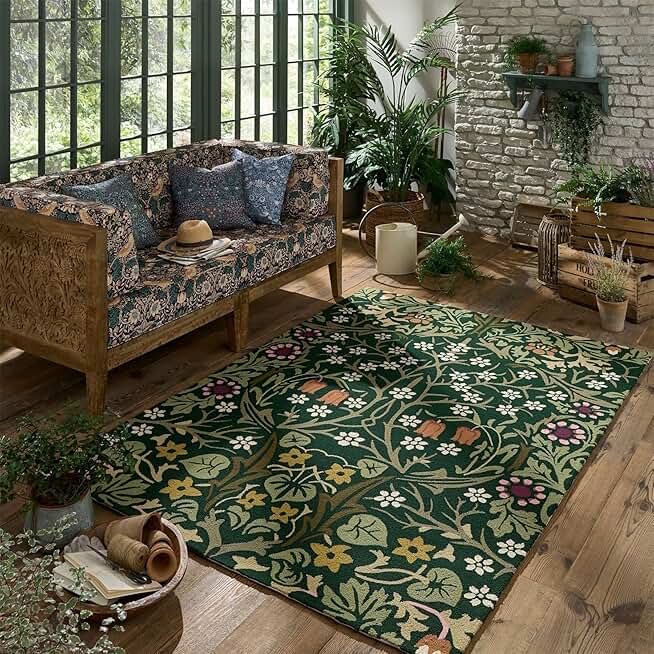 Handmade Floral Area Rug | Vibrant Flower Design, Exquisite Craftsmanship Premium Quality | Living Room Bedroom & Kitchen Décor | Durable & Easy to Clean (Green, 4' x 6')