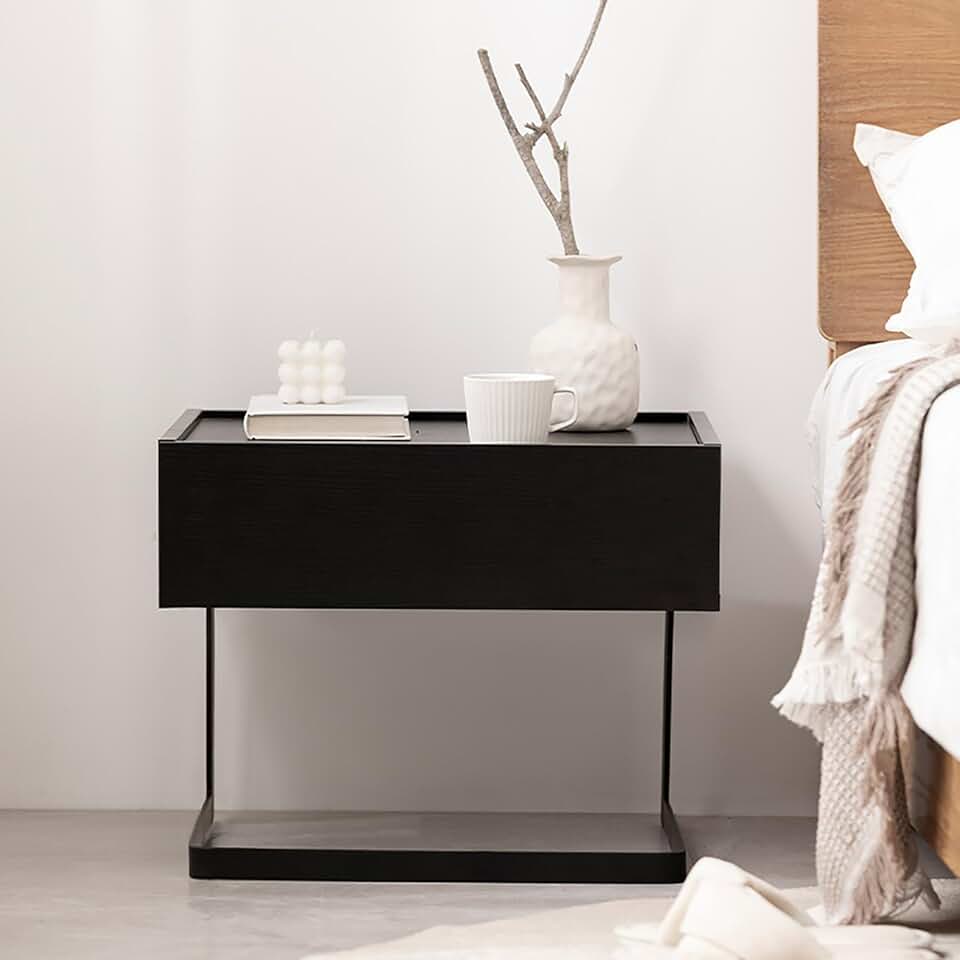 Black Suspended Modern Minimalist Bedroom Bedside Storage Cabinet, Modern Solid Wood Furniture Using Iron Craftsmanship and Solid Wood Cabinet, Suitable for Bedroom/Sofa/Coffee Table (Color : Black,