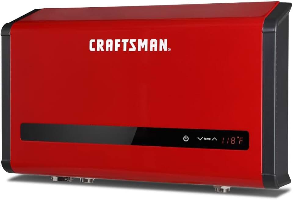 CRAFTSMAN 36kW Tankless Water Heater Electric 240 Volt 7.2 GPM, Self-Modulating Tech Multi-Application for Whole House, Hot Water on Demand, Digital Temperature Display 2023 Upgraded version Light Red