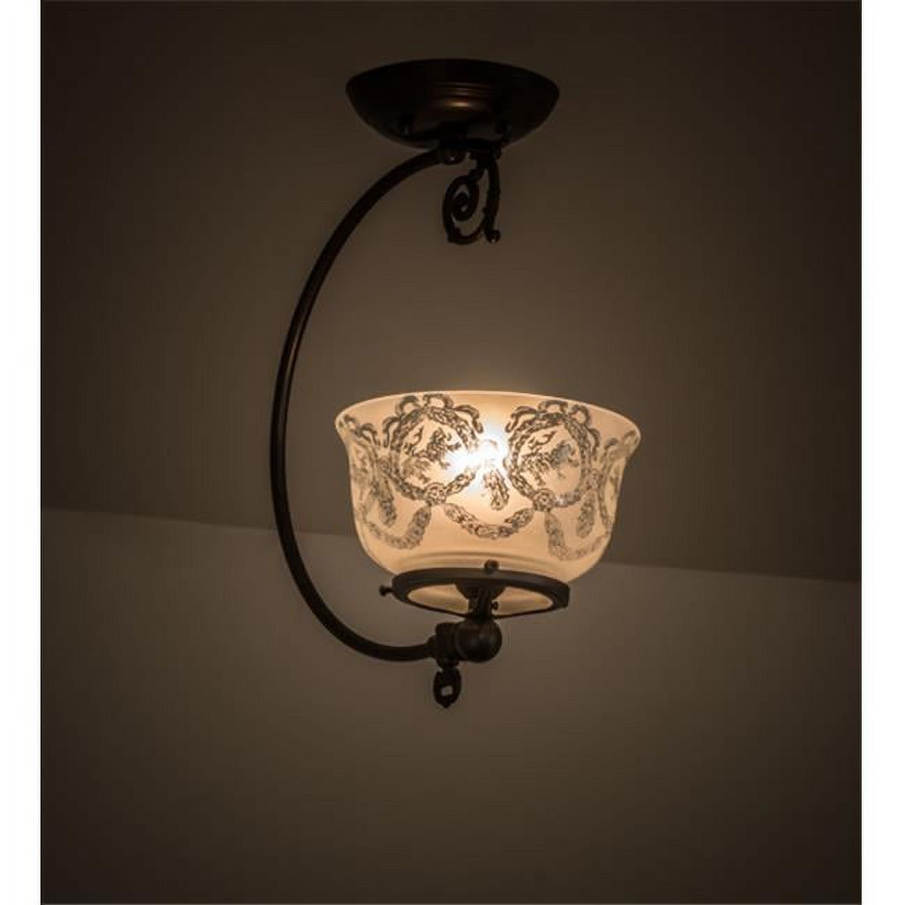 Meyda  7 in. Revival Wreath & Garland Gas Reproduction Semi-Flushmount - Craftsman Brown