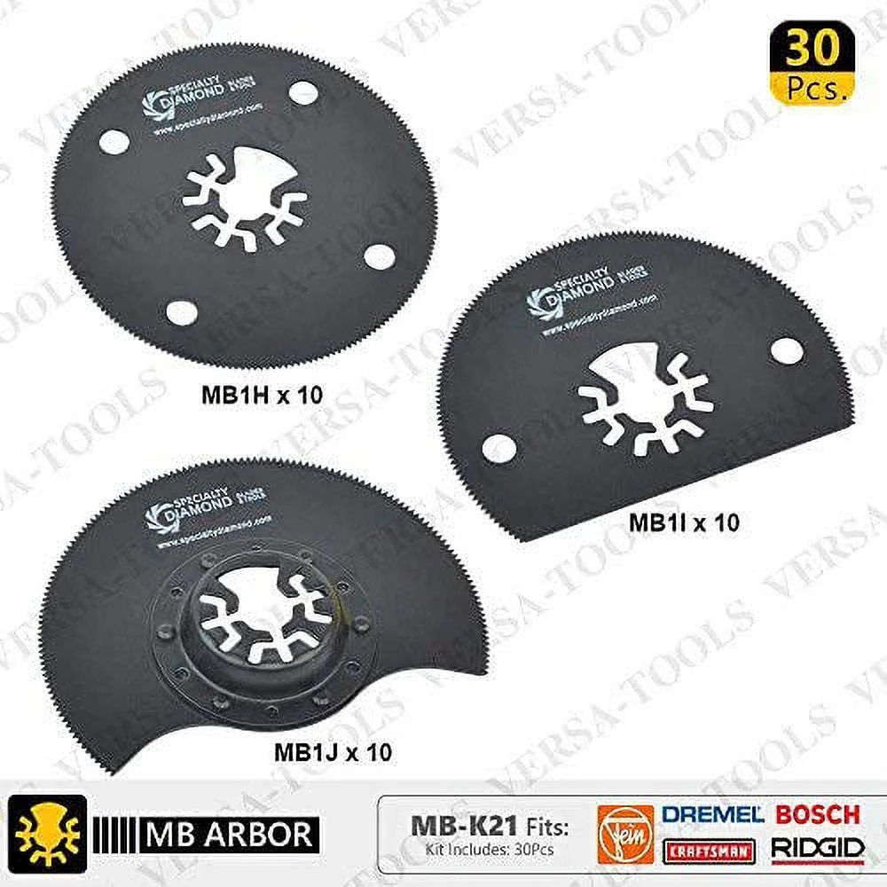 Versa Tool MB-K21 80mm Circular, Semi-Circular Saw Blade Kit Compatible with Fein Multimaster, Dremel, Bosch, Craftsman, Ridgid Oscillating Tools / 30pk