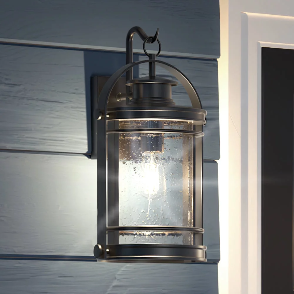 Luxury Nautical Outdoor Wall Sconce, 18.25''H x 10.75''W, with American Bungalow Style Elements, Craftsman Design, Black Silk Finish and Clear Seeded Glass, UQL1432