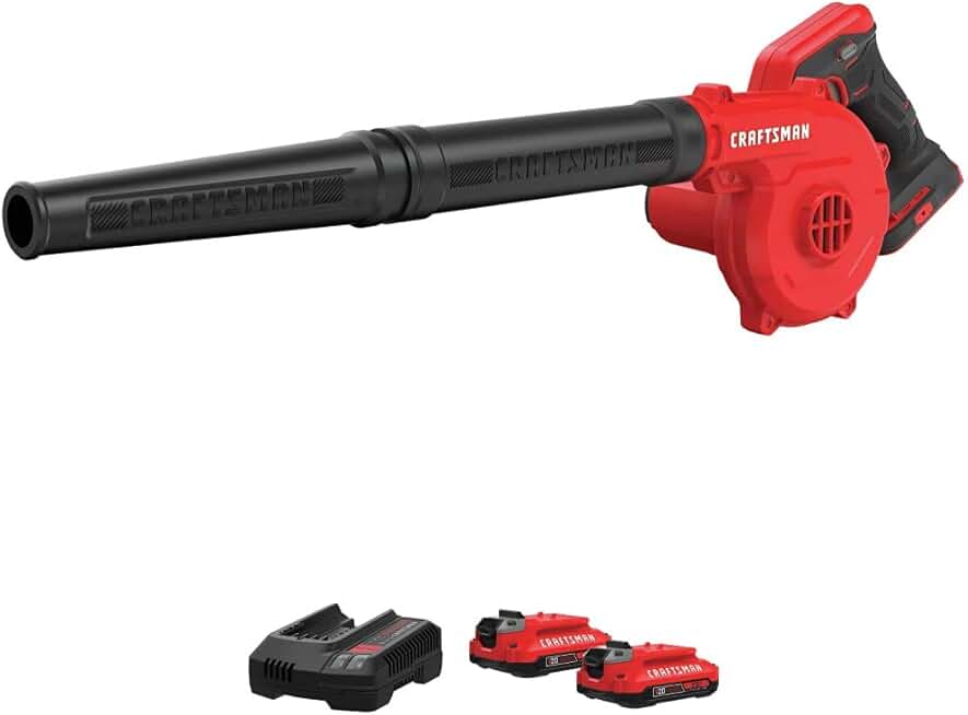 CRAFTSMAN V20 Cordless Blower with Battery & Charger Starter Kit, 2.0 Ah (CMCBL0100B & CMCB202-2CK)