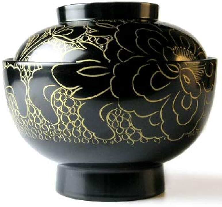 Hamadaya Creative Lacquerware, Wooden Echizen Lacquerware, Gold Peony, Zoni Bowl, Vermilion Black Uchi, 1 Guest, Traditional Craftsman Katsaku Yamamoto
