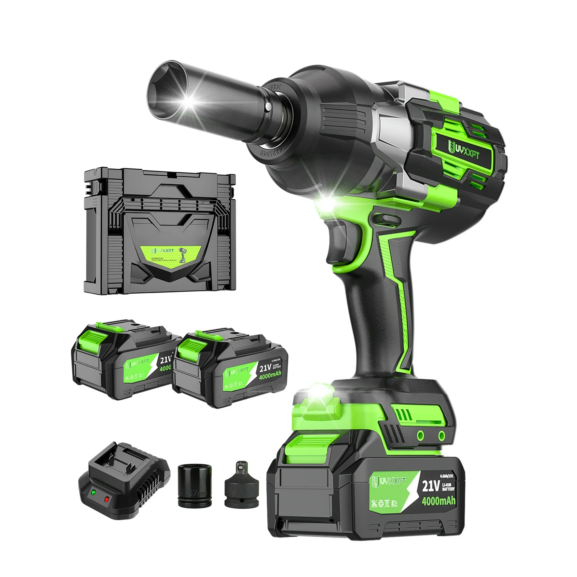 Xhy Electric Impact Wrench 3/4'' High Power Driver Tools Kit with Lithium Battery Cordless Brushless Gun 1600N.m for Truck, Heavy-Duty Projects