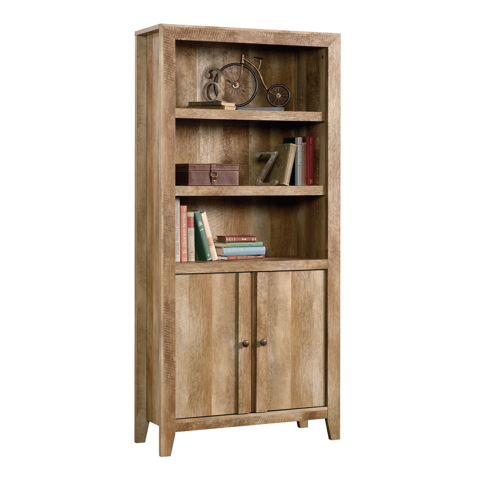 Sauder Dakota Pass Library Bookcase with Doors, Craftsman Oak Finish