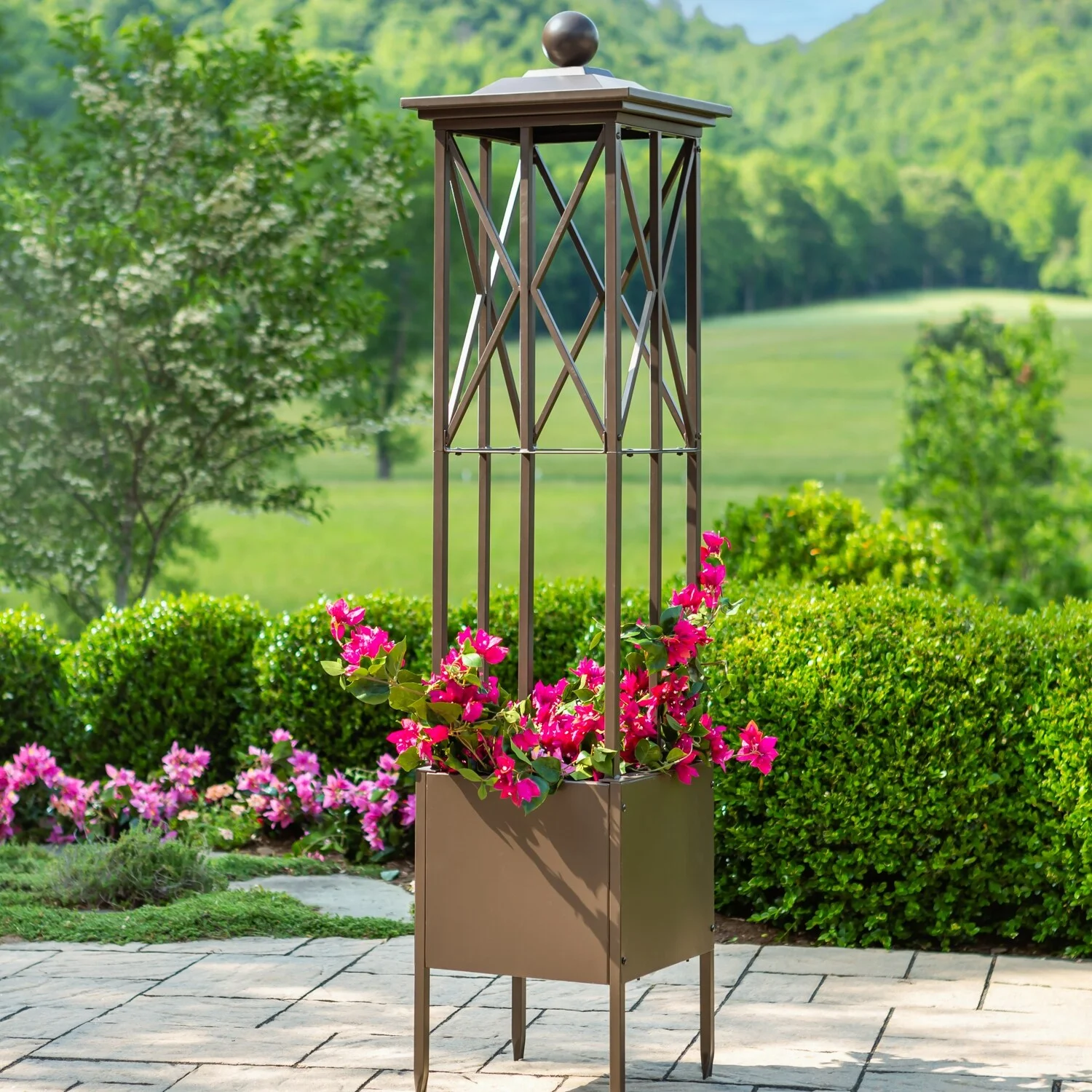 Evergreen 72 in. Iron Craftsman Obelisk with Planter Trellis