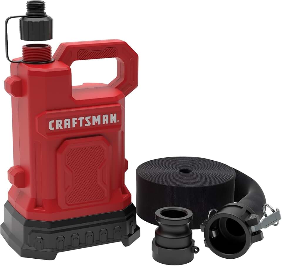 CRAFTSMAN 1/2 HP Thermoplastic Submersible Water Pump with Hose Kit, Pumps up to 3000 GPH