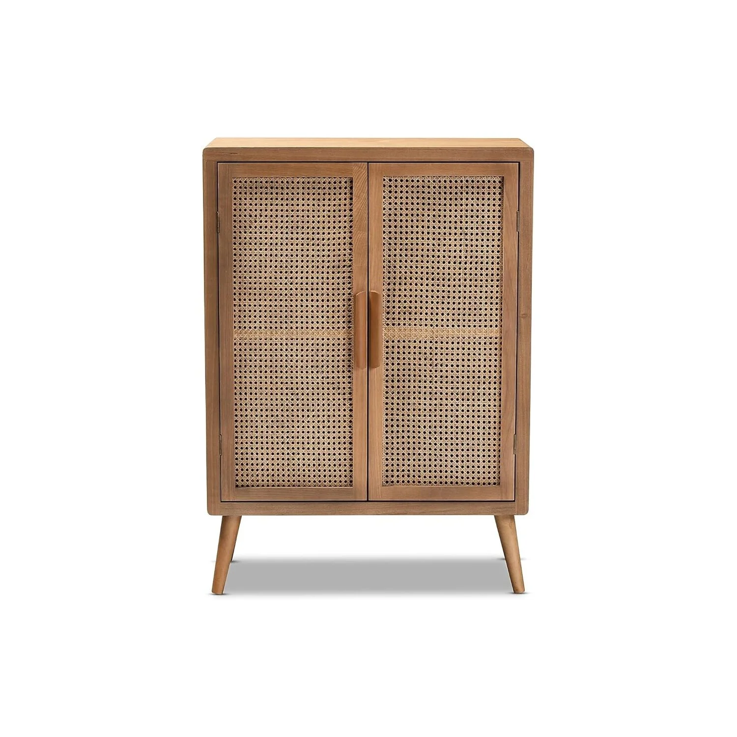 HomeStock Mid-Century Modern Medium Oak Finished Wood And Coastal Craftsman Chic 2-Door Accent Storage Cabinet