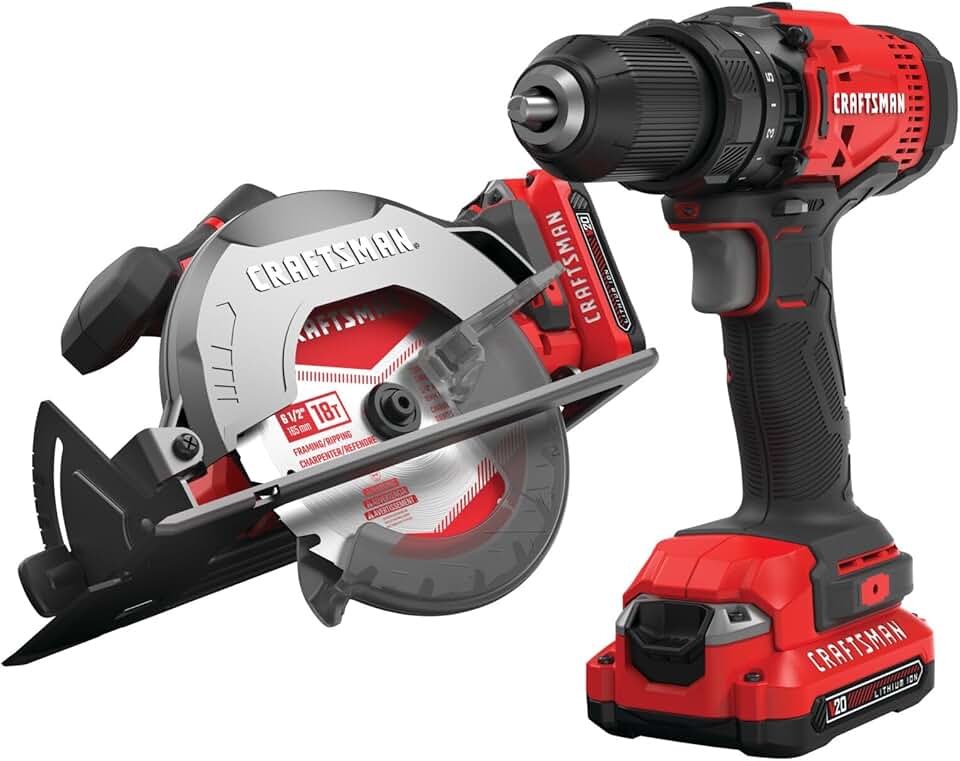 CRAFTSMAN V20 Cordless Combo Kit, with Drill, Circular Saw and 2 Batteries (CMCK202C2)