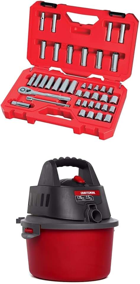 CRAFTSMAN Mechanics Tool Set, SAE/Metric, 3/8-Inch Drive with 2.5 gallon 1.75 Peak Hp Wet/Dry Vac and Filter Bags