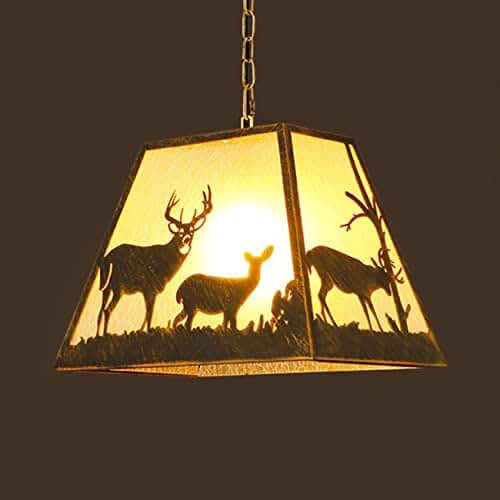 LITFAD Craftsman Restaurant Pendant Light Metal 1 Light Rustic Style Ceiling Hanging Light with Deer in Aged Bronze for Dining Room Bar Cafe