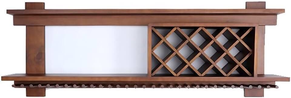 Wooden liquor shelf wall mounted，liquor bottle shelf display hang，traditional Chinese craftsmanship Inverted Wine Glass Rack ，Floating Shelf Wine Glass Holder,solid wood，with pull-out wine rack(Walnut