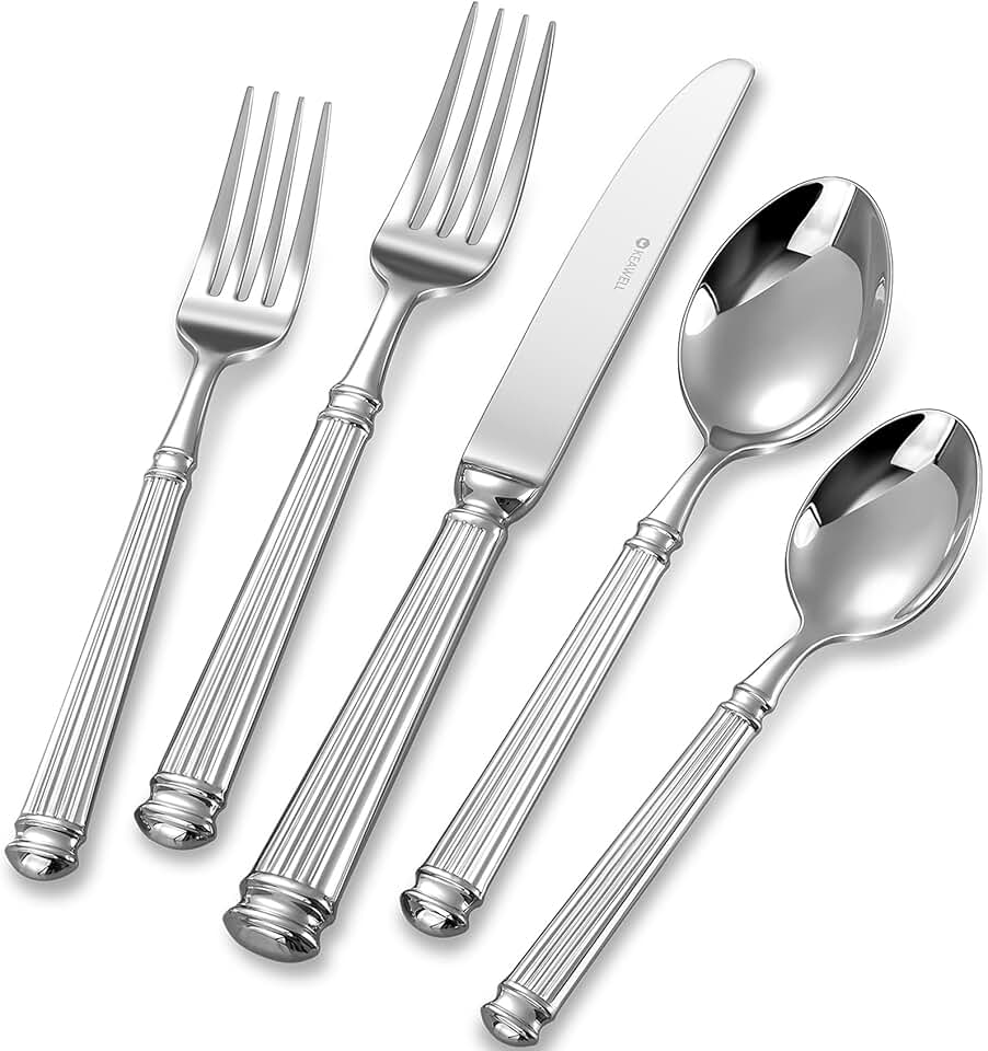 KEAWELL Premium Prestige Silverware Set - Exquisite Craftsmanship, Service for 4/8/12, 18/10 Stainless Steel, Luxurious Flatware Set, Heavy Duty, Dishwasher Safe (20, Silver)