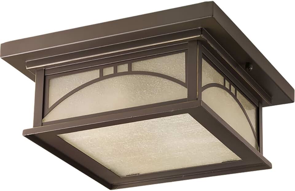 Residence Collection 2-Light Umber Textured Art Glass Craftsman Outdoor Close-to-Ceiling Light Antique Bronze 12