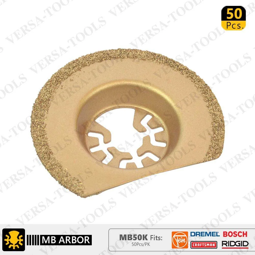 Versa Tool MB50K 63mm Semi-Circular Carbide Blade RASP, 8mm Offset Mount Fits Fein Multimaster, Dremel, Bosch, Craftsman, Ridgid Oscillating Tools - 50/Pk