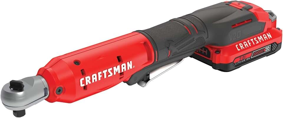 CRAFTSMAN V20 Cordless Ratchet Wrench Kit, 3/8 inch Drive, 300 RPM, up to 35 ft-lbs of Torque, Battery and Charger Included (CMCF930D1)