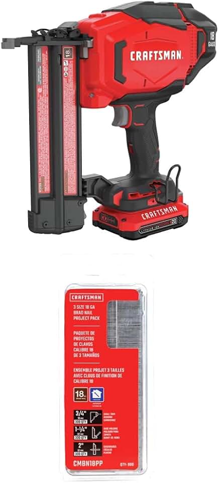 CRAFTSMAN V20 Cordless Finish Nailer Kit, 18GA with Brad Nails Project Pack (CMCN618C1 & CMBN18PP)