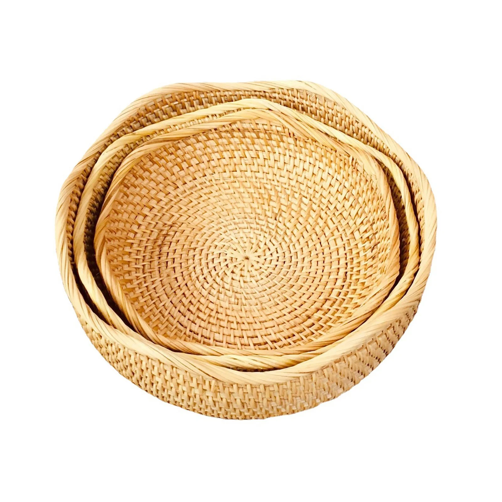 Set Of 3 Wooden Woven Storage Baskets For Fruits And Snacks Multi Functional Round Baskets Withpremium Materials And Exquisite Craftsmanship