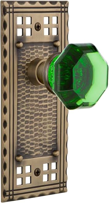 Nostalgic Warehouse Antique Brass, 724324 Craftsman Plate Waldorf Emerald Door Knob, Privacy-2.75